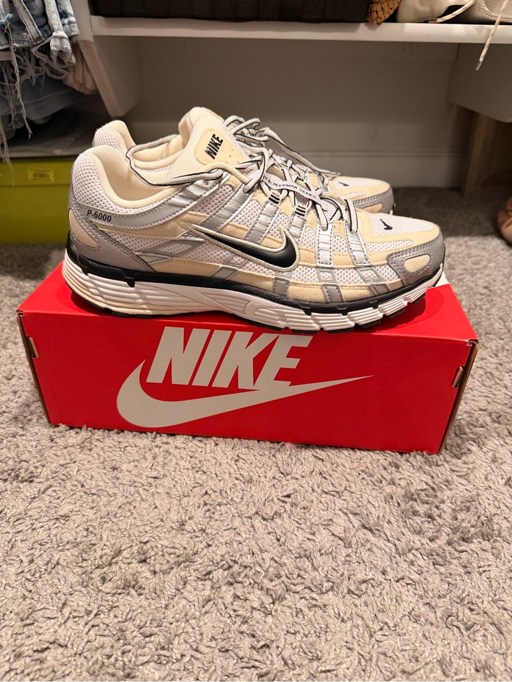 Nike Beige and Black P-6000 Athletic Sneakers